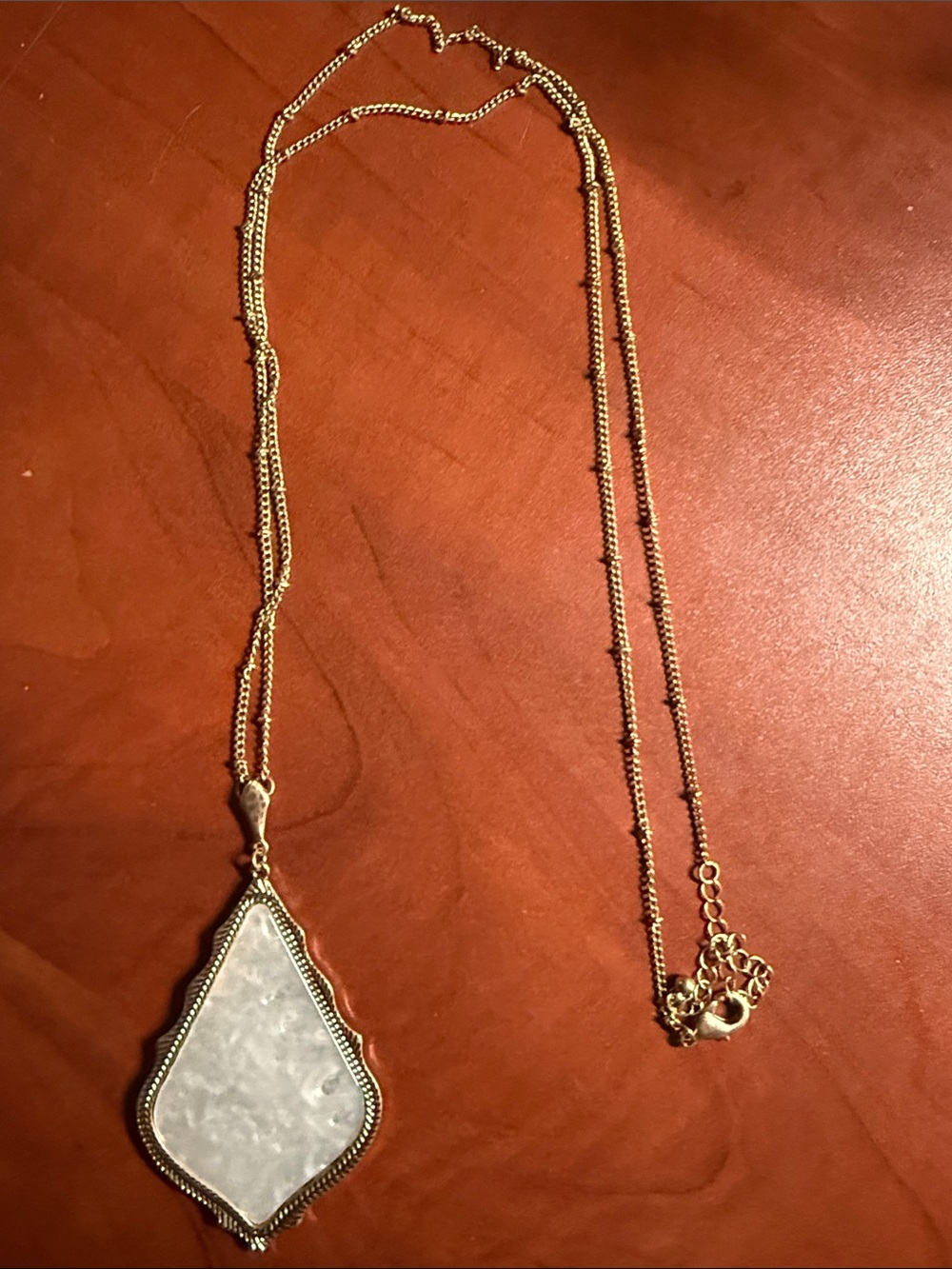 Gold-Tone White/Marble Pendant Necklace - Women Jewelry